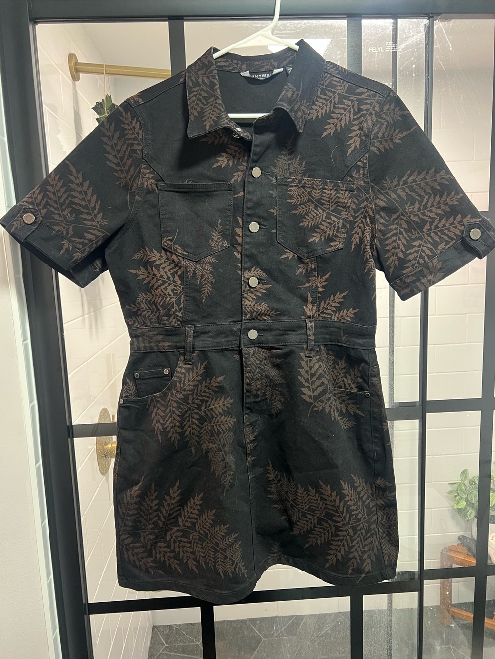 Disturbia Ruin Fern Printed Denim Mini Shirt Dress